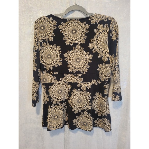 Whimsigoth‎ Fairycore Silky Glam Black Tan Sequins Faux Wrap V Neck Large Top - Picture 4 of 7